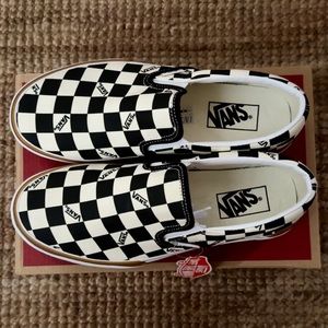 Vans Slip On Stacked Checkerboard Skate Shoe - Black / White